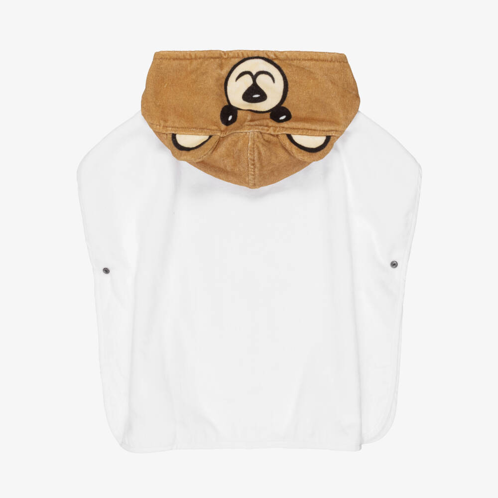 Moschino-White & Brown Teddy Bear Cotton Poncho Towel | Childrensalon