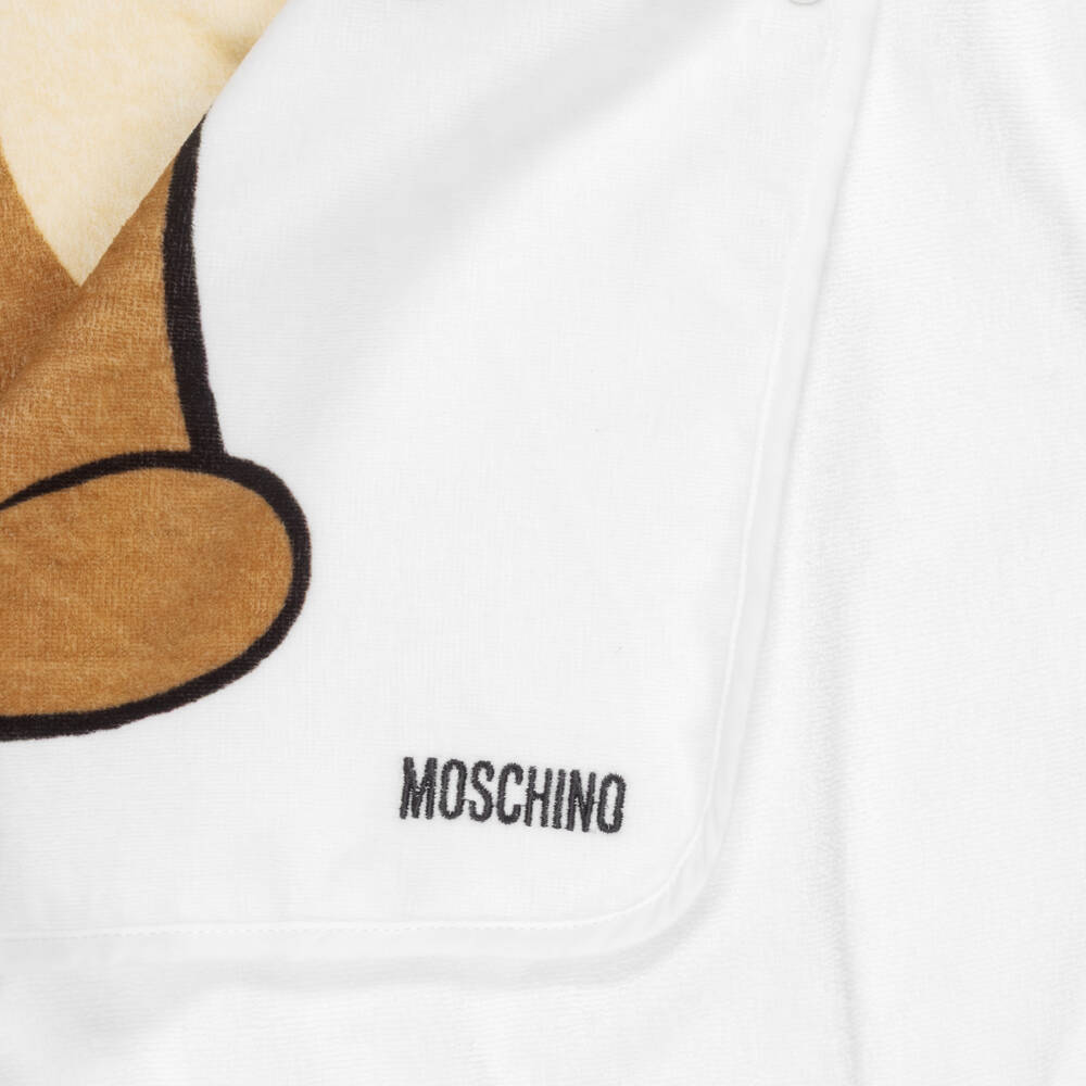 Moschino-White & Brown Teddy Bear Cotton Poncho Towel | Childrensalon