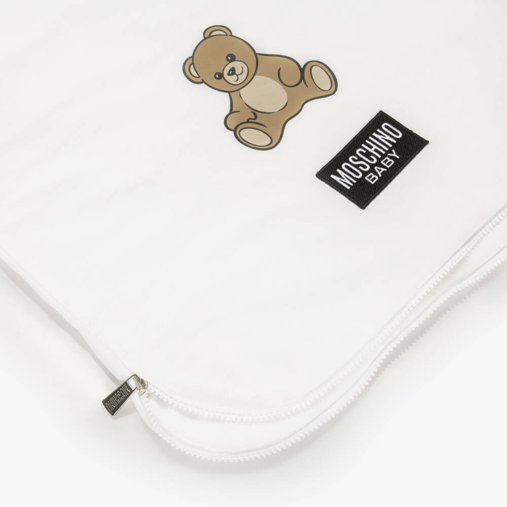 Moschino-White Cotton Baby Nest with Teddy Bear Ears (79cm) | Childrensalon