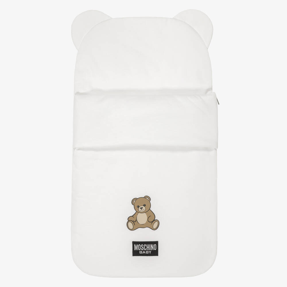 Moschino-White Cotton Baby Nest with Teddy Bear Ears (79cm) | Childrensalon