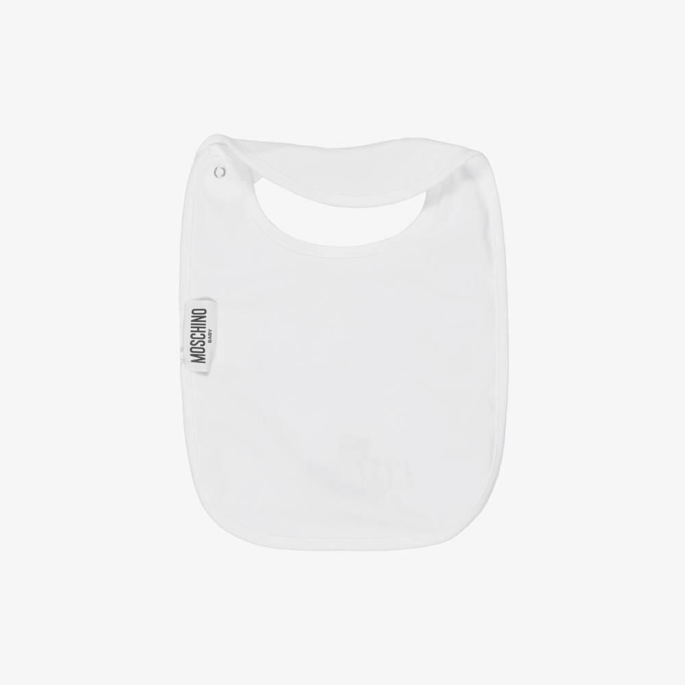 Moschino-White Cotton Babysuit Set with Teddy Bear Logo | Childrensalon