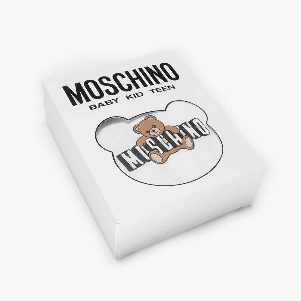 Moschino-White Cotton Babysuit Set with Teddy Bear Logo | Childrensalon