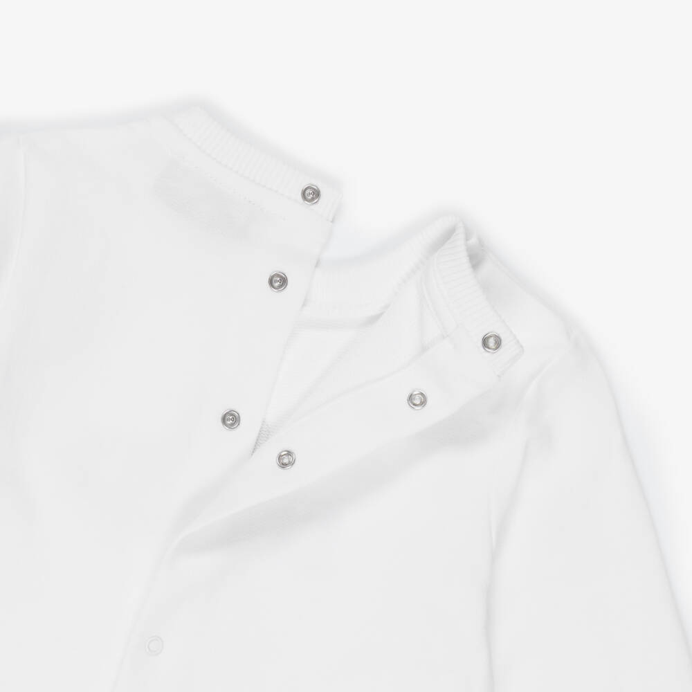 Moschino-White Cotton Babysuit Set with Teddy Bear Logo | Childrensalon