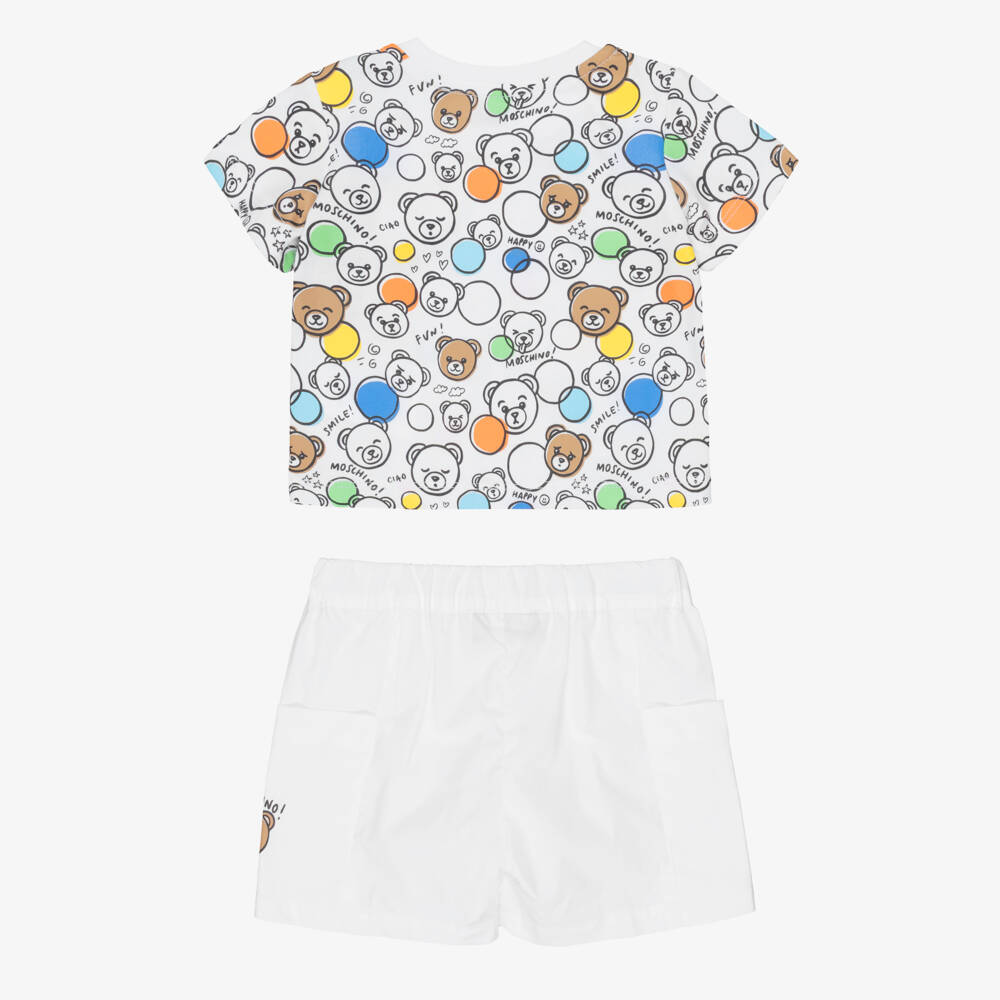 Moschino-White Cotton Bear Faces Shorts Set | Childrensalon