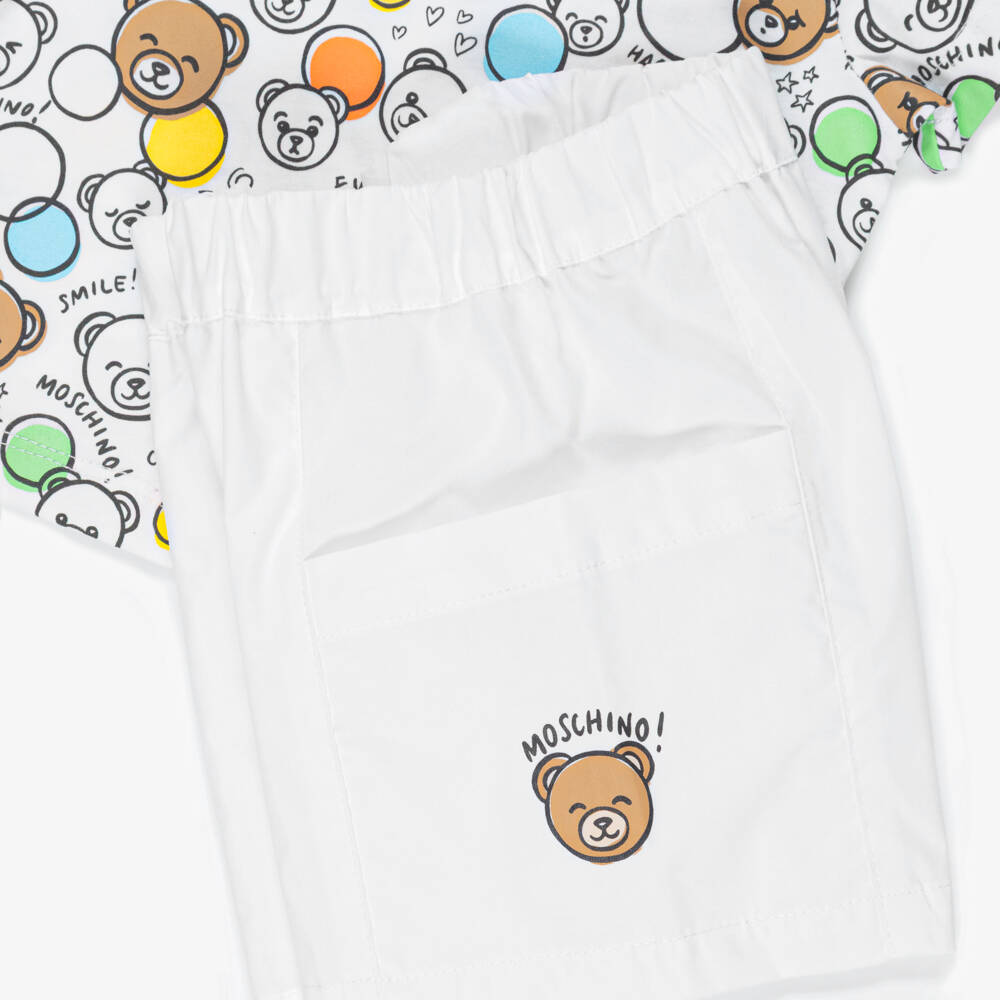Moschino-White Cotton Bear Faces Shorts Set | Childrensalon