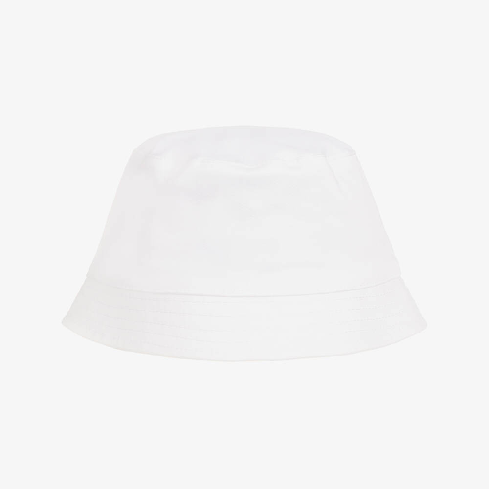 Moschino-White Cotton Bucket Hat with Teddy Bear Logo | Childrensalon