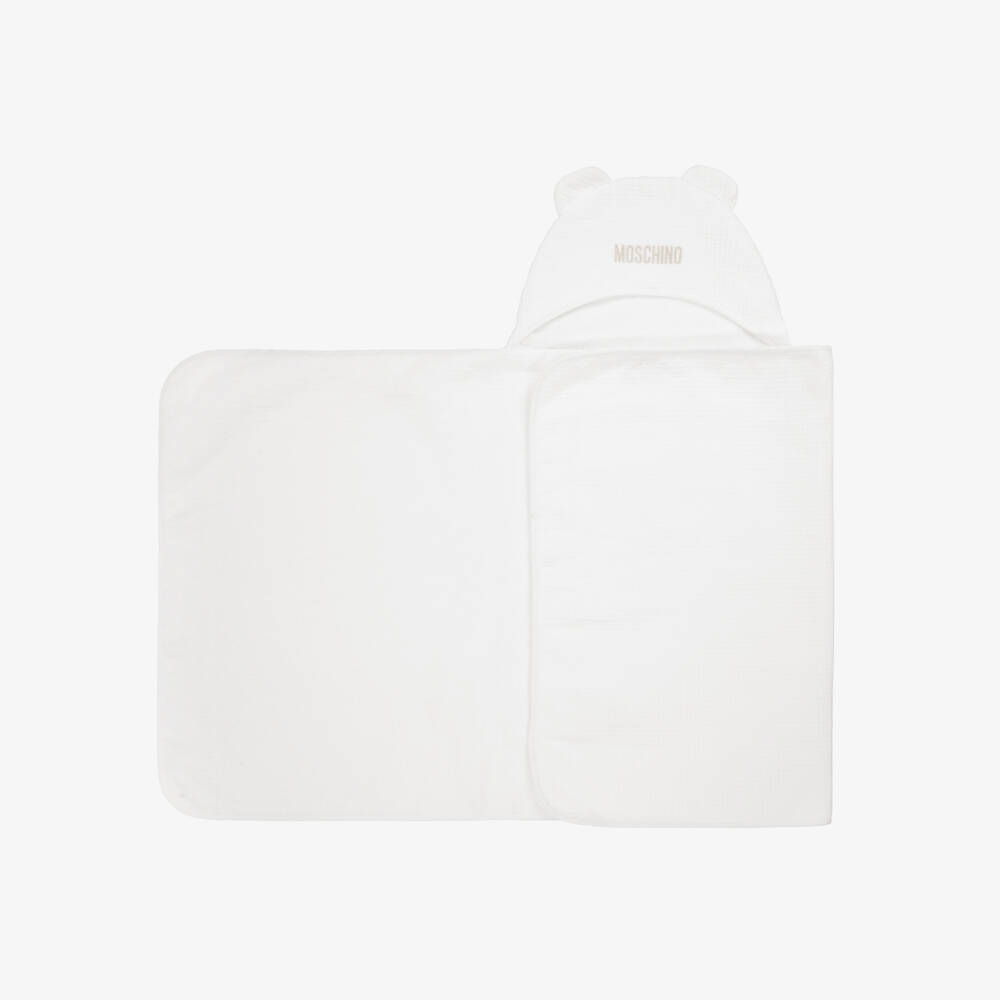 Moschino-White Cotton Hooded Towel | Childrensalon