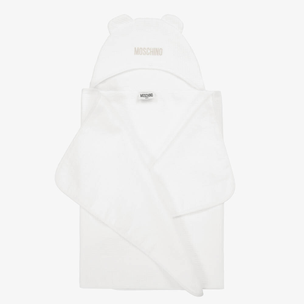 Moschino-White Cotton Hooded Towel | Childrensalon