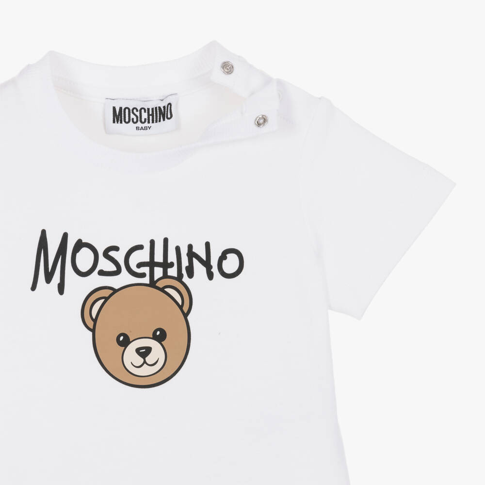Moschino-White Cotton Jersey T-Shirt with Teddy Bear Logo | Childrensalon