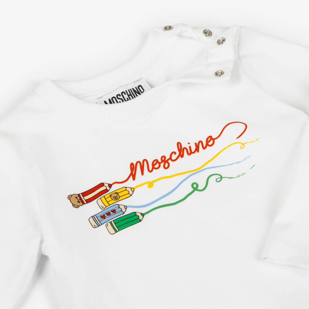 Moschino-White Cotton Pencil Logo Top | Childrensalon