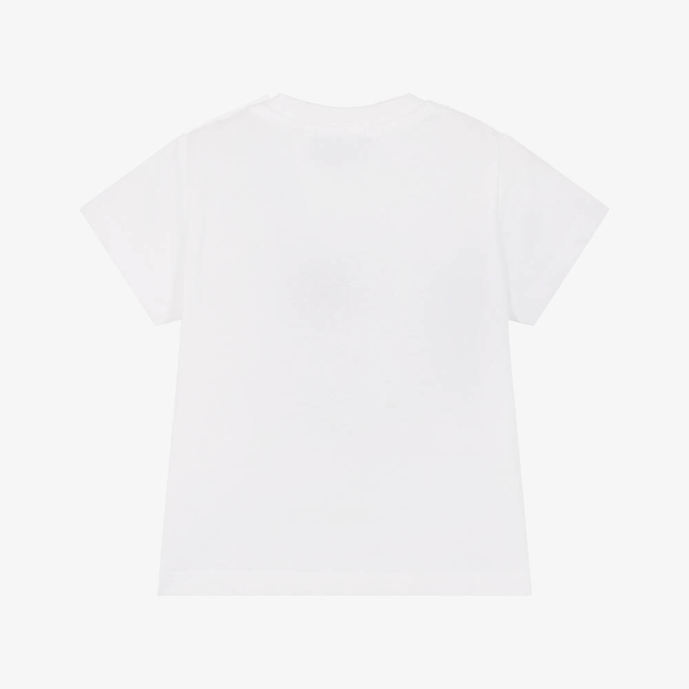 Moschino-White Cotton T-Shirt with Teddy Bear Logo | Childrensalon