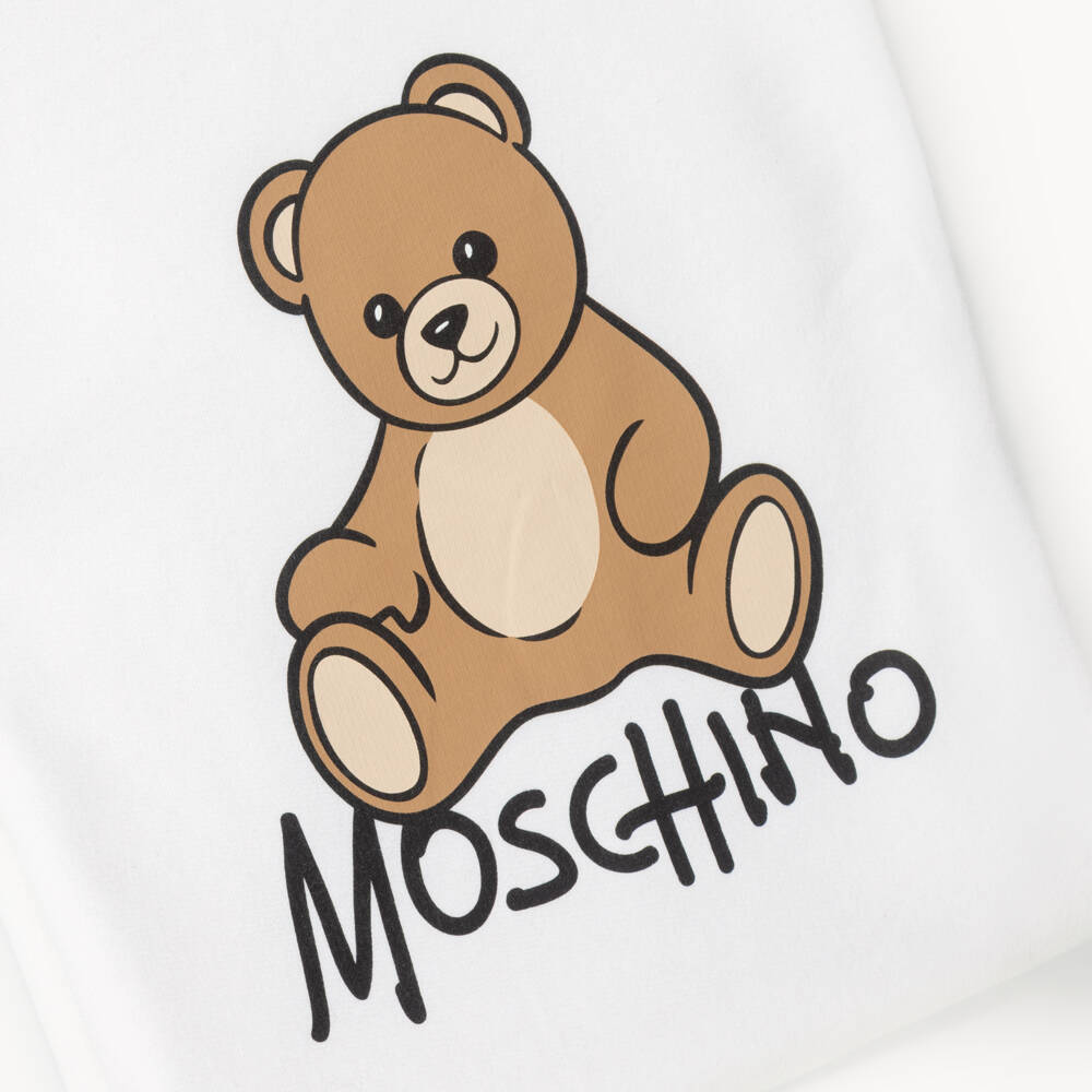 Moschino-White Cotton Teddy Bear Blanket (70cm) | Childrensalon