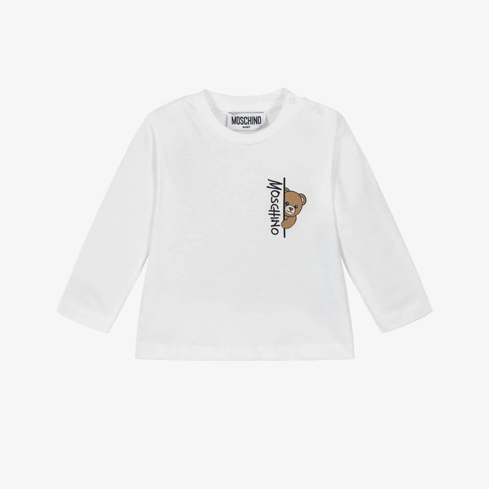 Moschino-White Cotton Teddy Bear Top | Childrensalon
