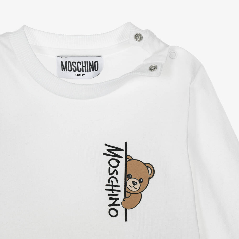 Moschino-White Cotton Teddy Bear Top | Childrensalon