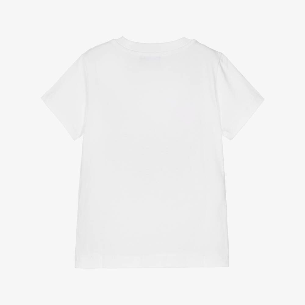 Moschino-White Crew Neck T-Shirt in Cotton Jersey | Childrensalon