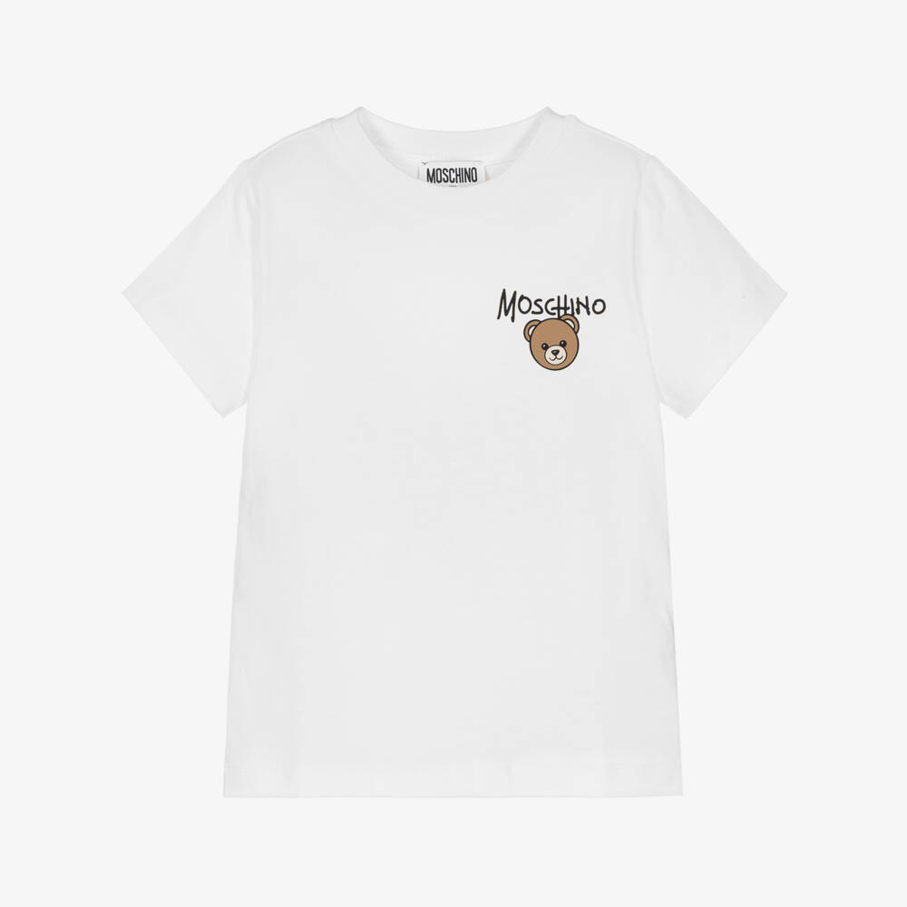 Moschino-White Crew Neck T-Shirt in Cotton Jersey | Childrensalon