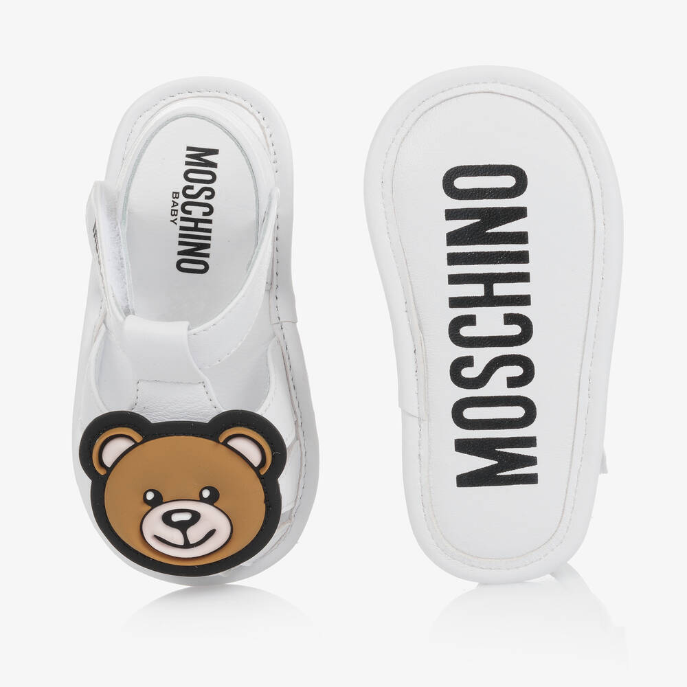 Moschino-White Leather Pre-Walker Sandals | Childrensalon