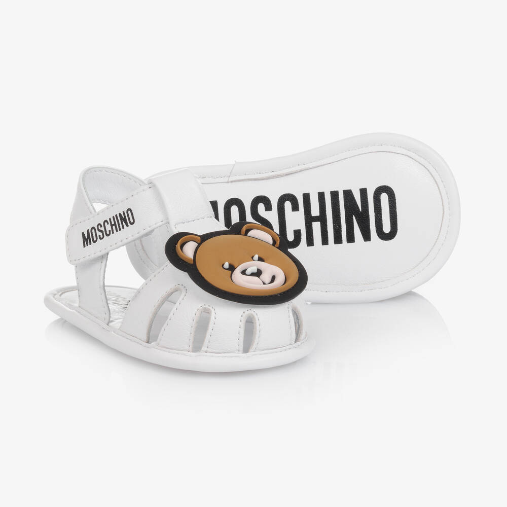 Moschino-White Leather Pre-Walker Sandals | Childrensalon
