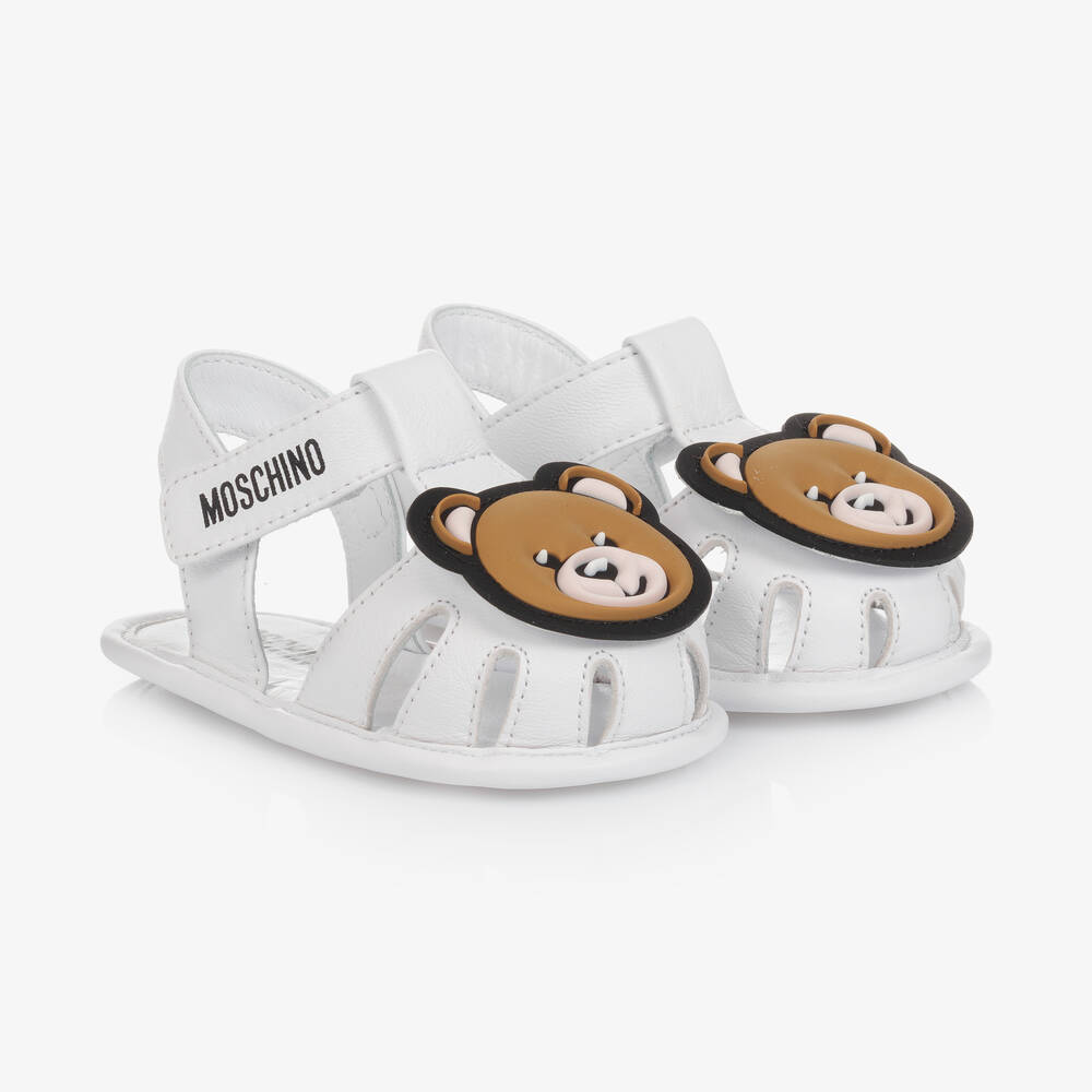 Moschino-White Leather Pre-Walker Sandals | Childrensalon