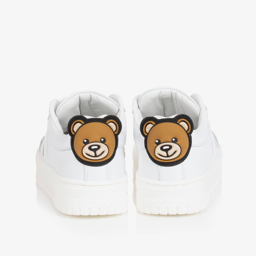 Moschino-White Leather Teddy Trainers | Childrensalon