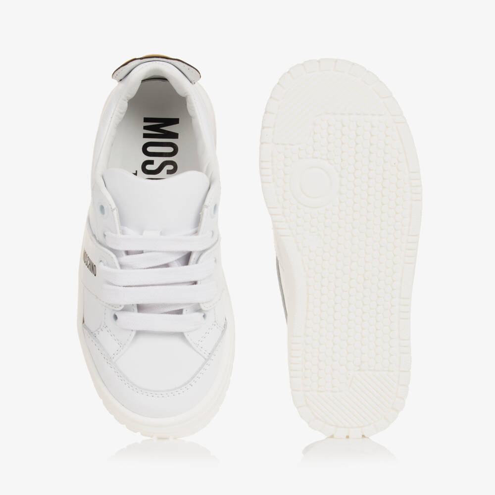 Moschino-White Leather Teddy Trainers | Childrensalon