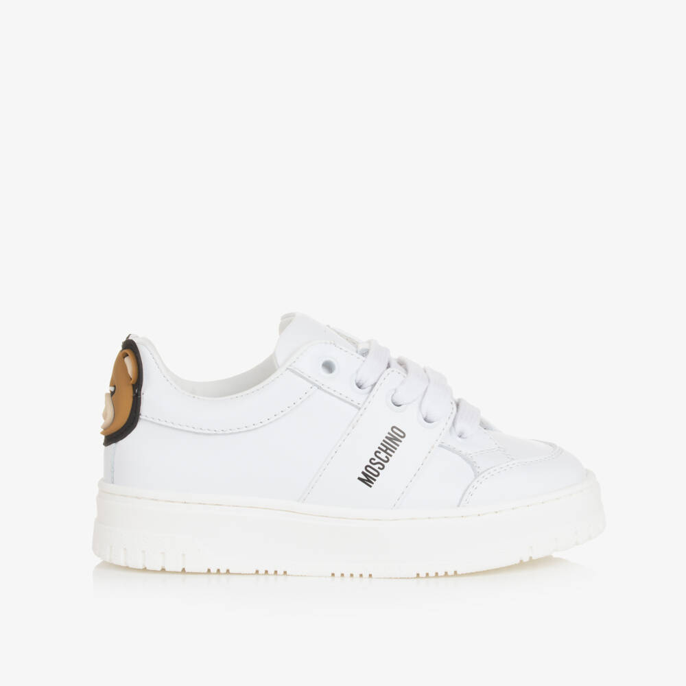 Moschino-White Leather Teddy Trainers | Childrensalon