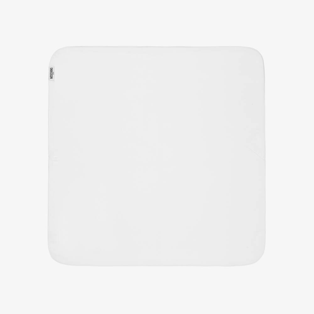 Moschino-White Teddy Bear Logo Cotton Blanket (70cm) | Childrensalon