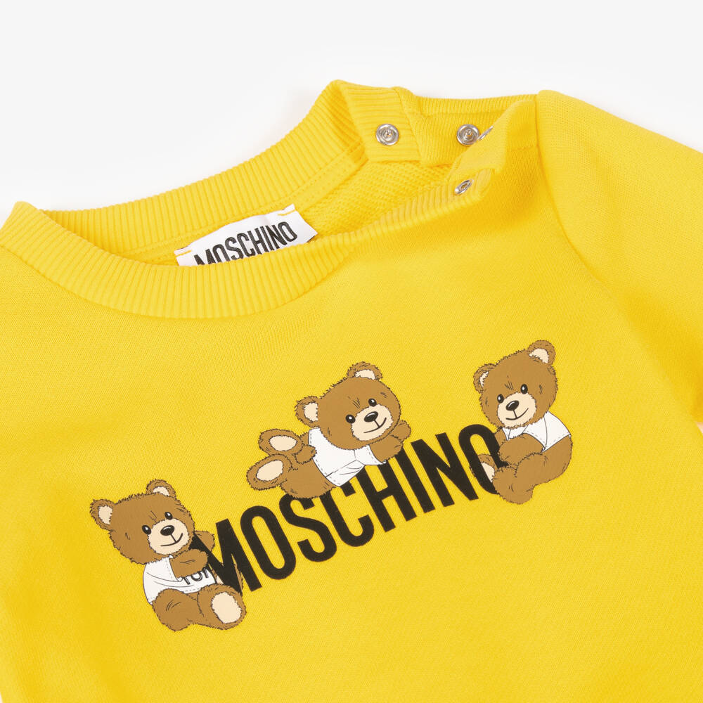 Moschino-Yellow Cotton Playful Bear Baby Sweatshirt | Childrensalon