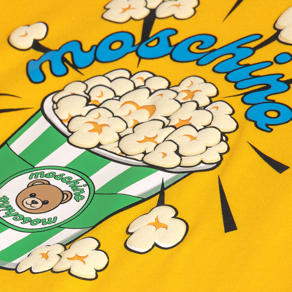 Moschino-Yellow Cotton T-Shirt with Popcorn Graphic | Childrensalon