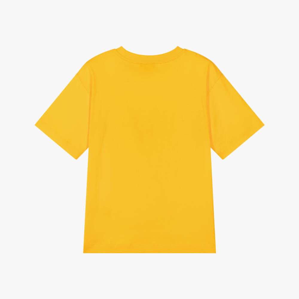 Moschino-Yellow Cotton T-Shirt with Popcorn Graphic | Childrensalon