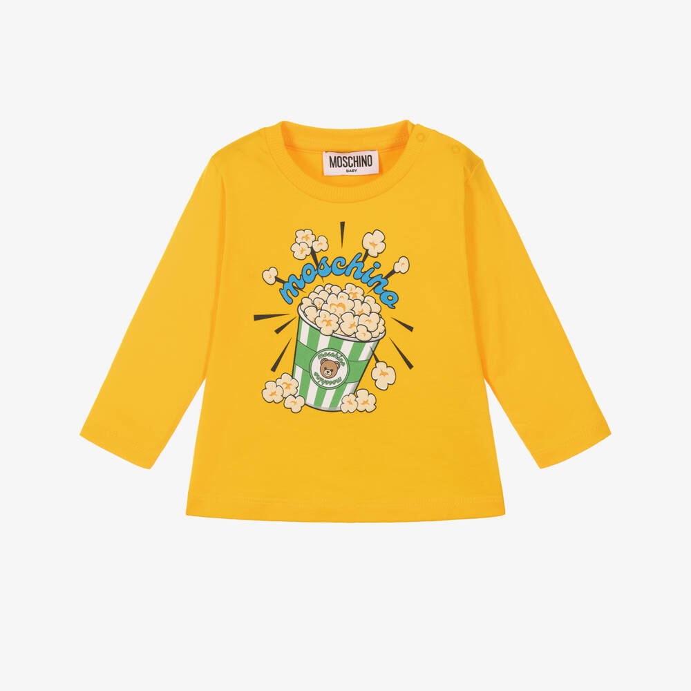 Moschino-Yellow Cotton Top with Popcorn Graphic | Childrensalon