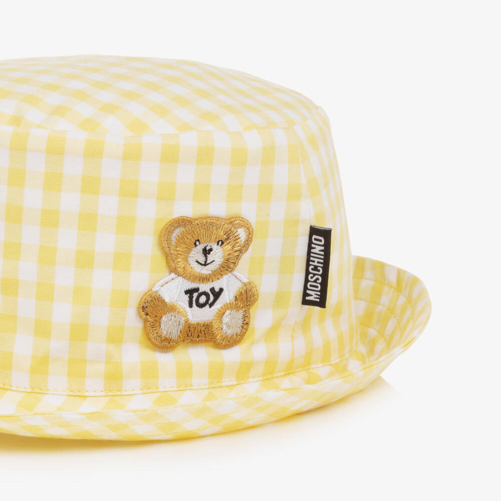 Moschino-Yellow Gingham Teddy Bear Sun Hat | Childrensalon