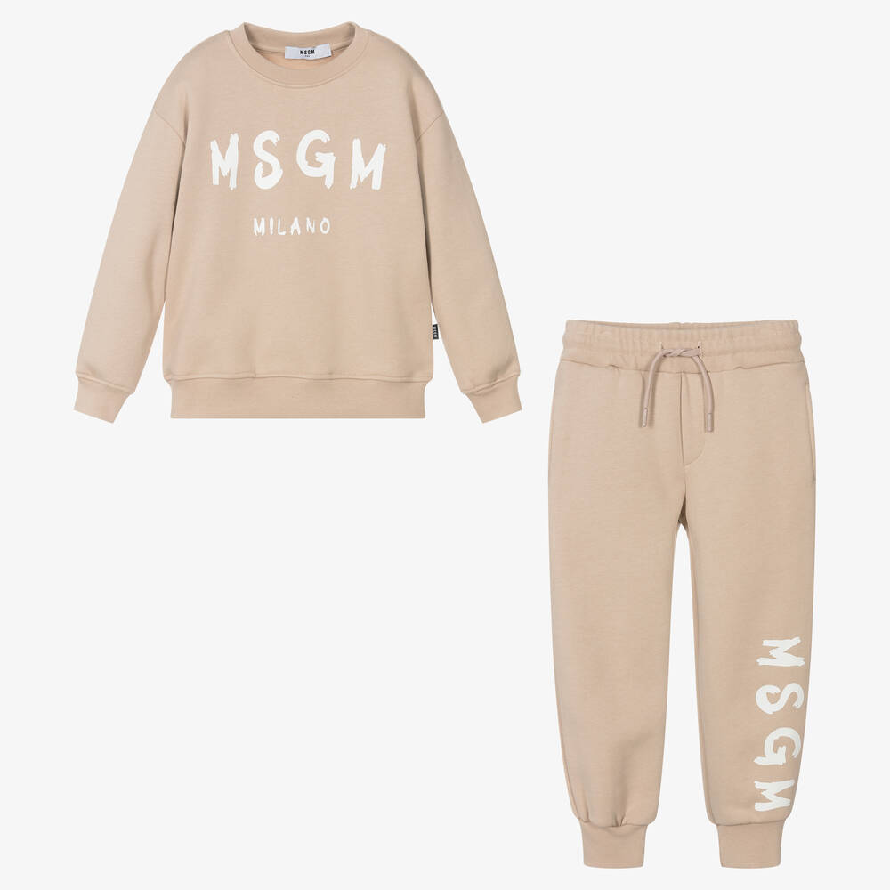 MSGM-Beige Cotton Jersey Tracksuit | Childrensalon