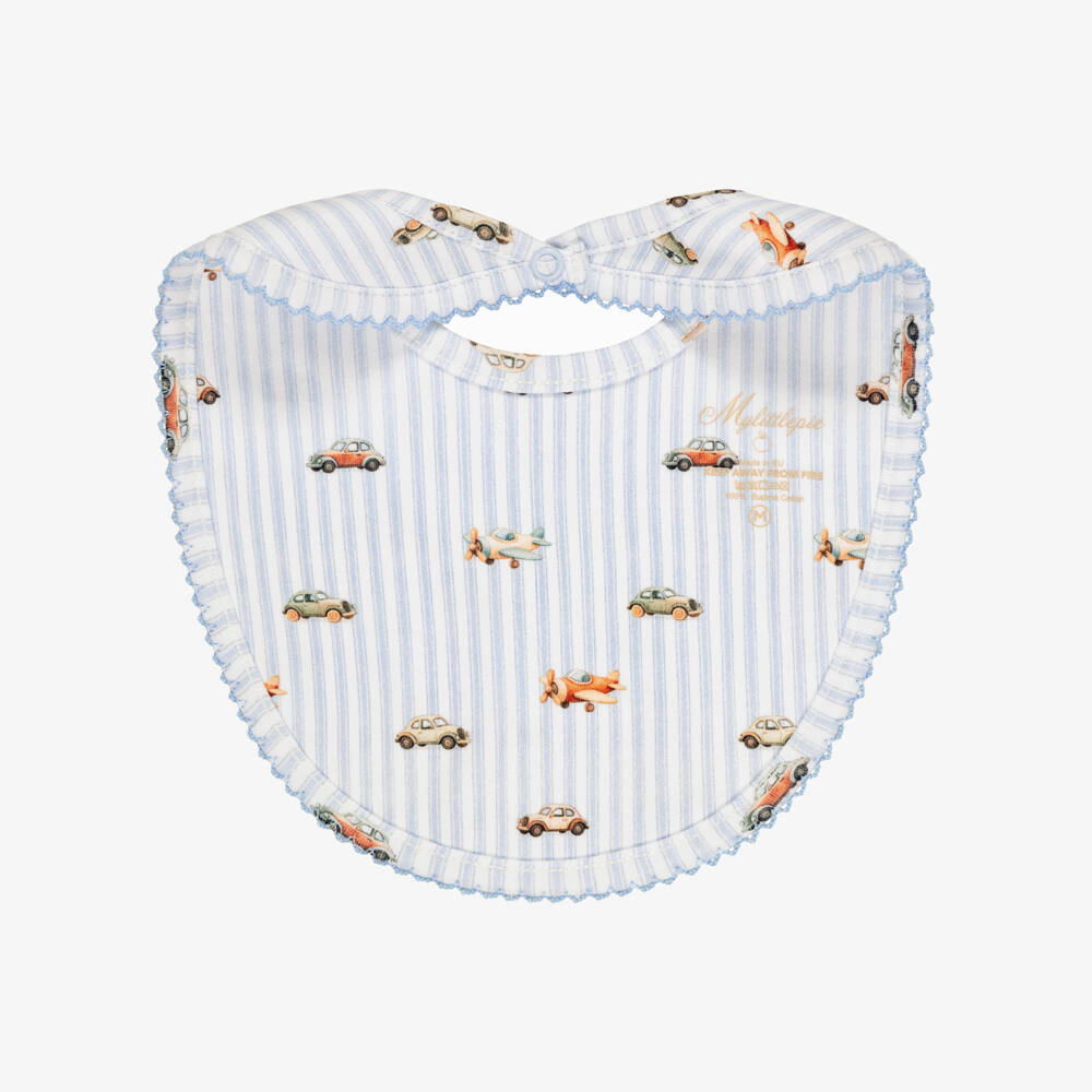 My Little Pie-Baby Boys Velvet Blue Striped Supima Cotton Bib | Childrensalon