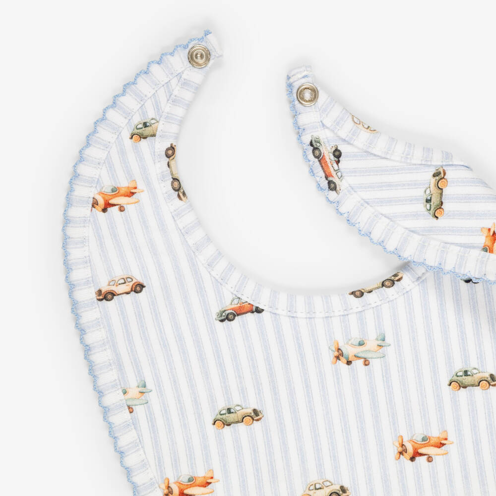 My Little Pie-Baby Boys Velvet Blue Striped Supima Cotton Bib | Childrensalon