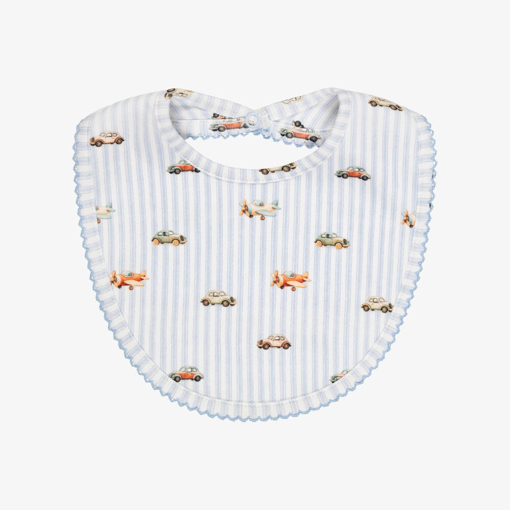 My Little Pie-Baby Boys Velvet Blue Striped Supima Cotton Bib | Childrensalon