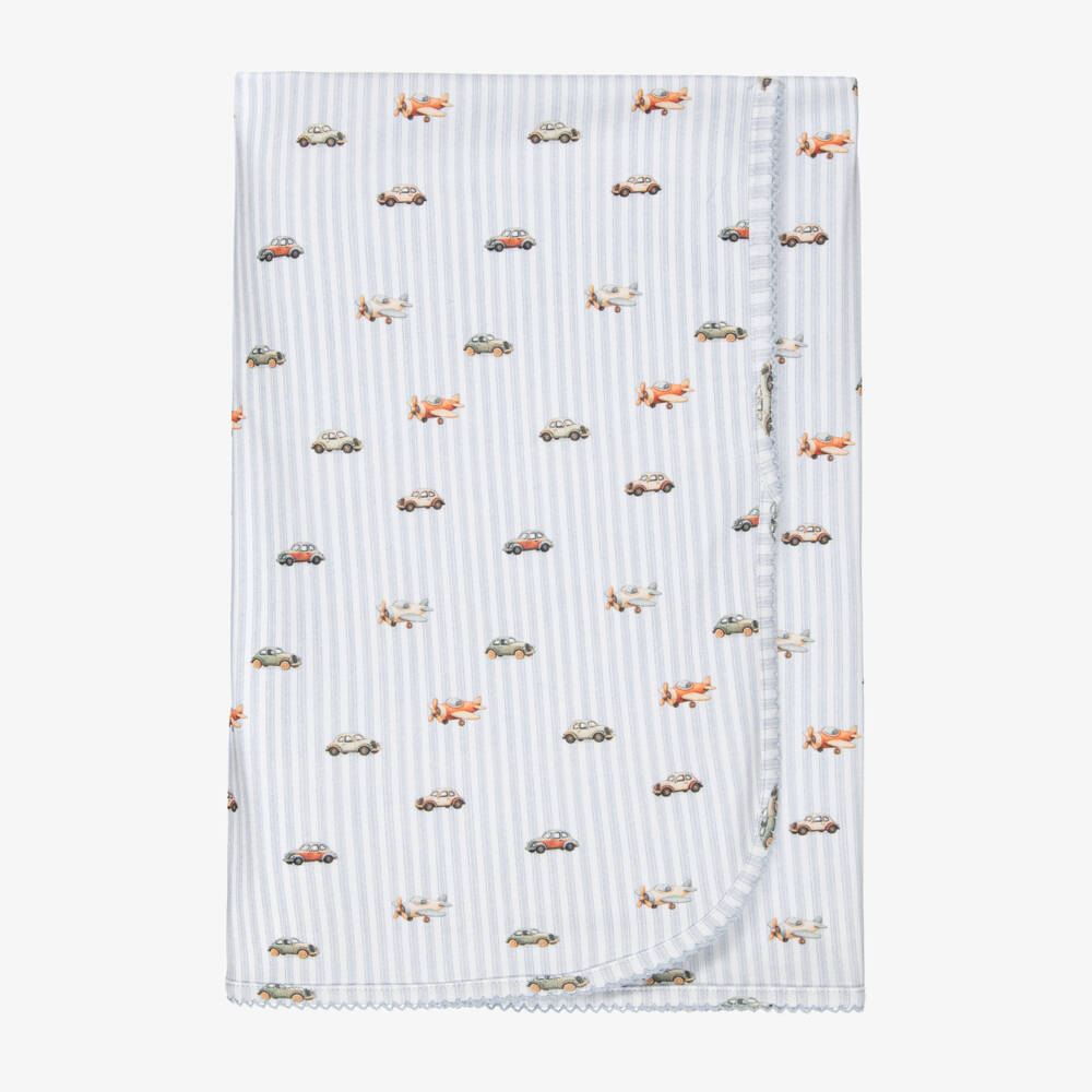My Little Pie-Baby Boys Velvet Blue Striped Supima Cotton Blanket (80cm) | Childrensalon