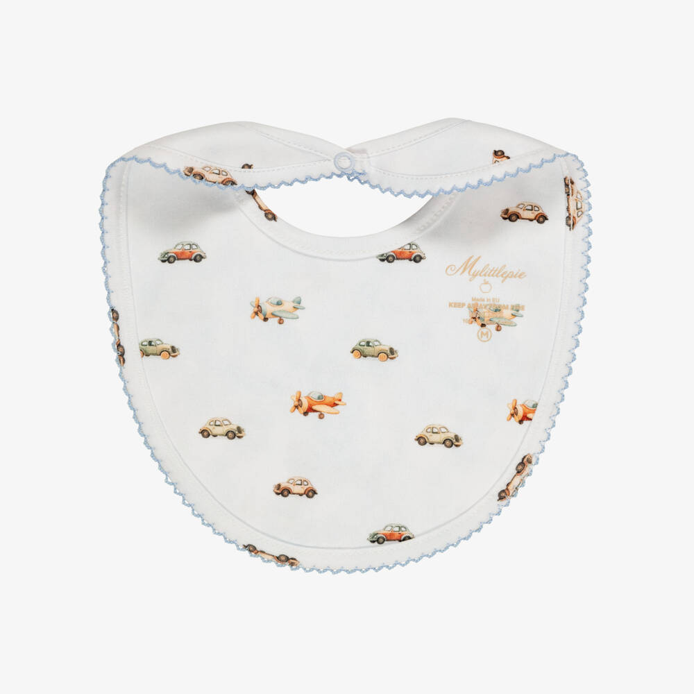 My Little Pie-Baby Boys Velvet Blue Watercolour Supima Cotton Bib | Childrensalon