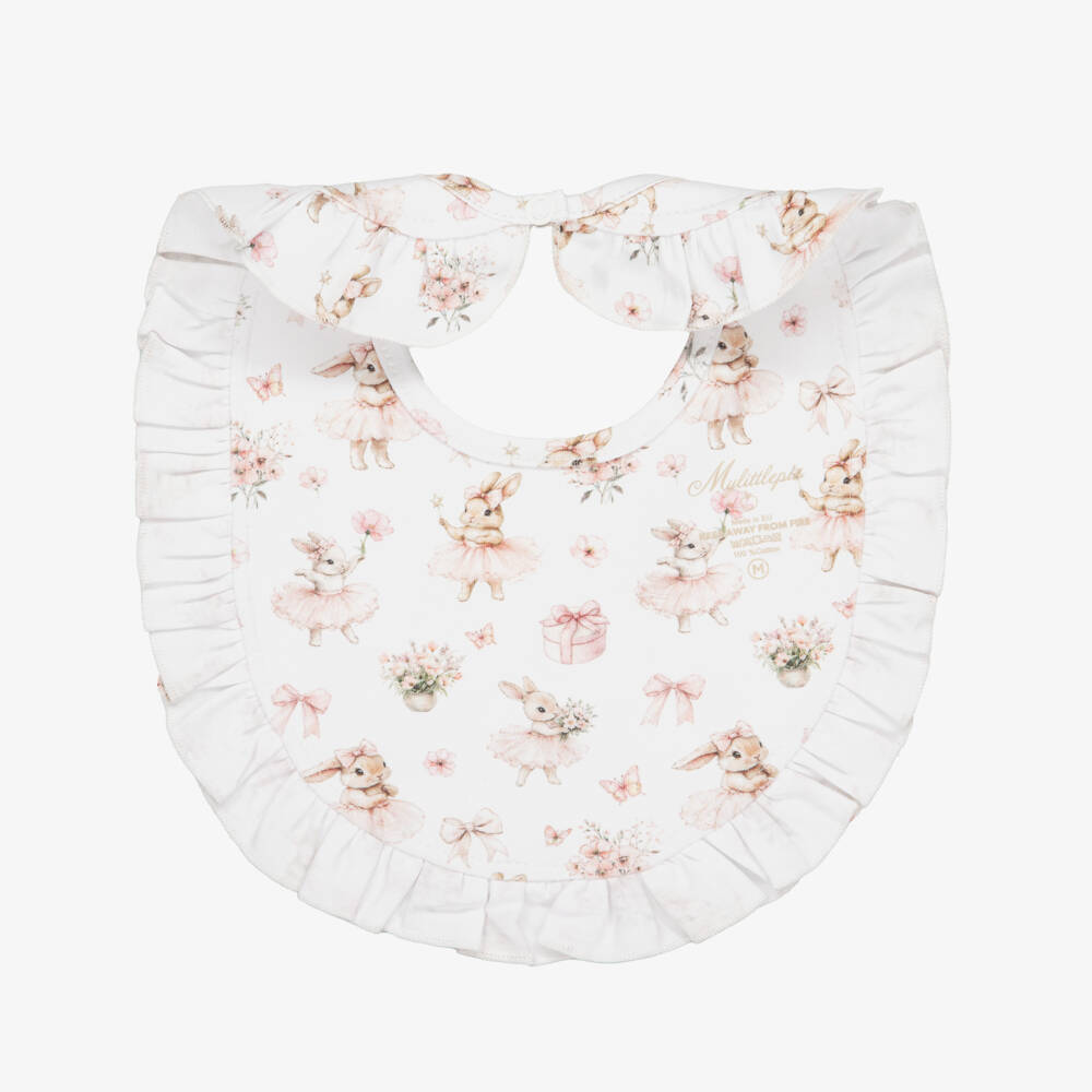My Little Pie-Baby Girls Pink & White Supima Cotton Bubbles Bib | Childrensalon