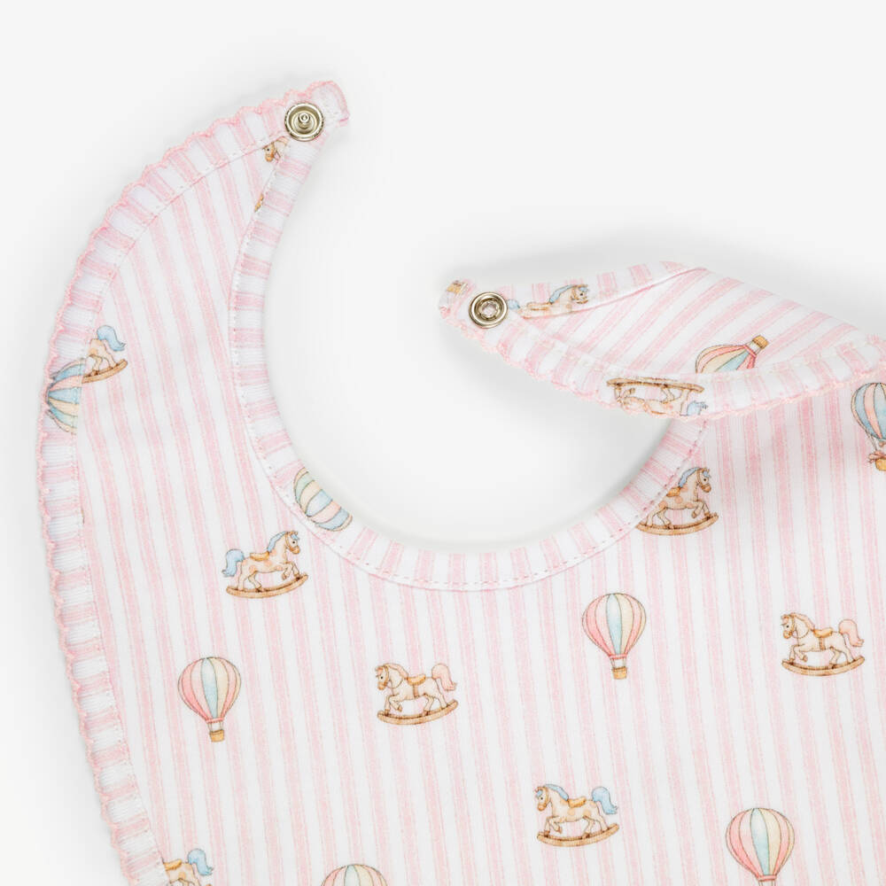 My Little Pie-Baby Girls Velvet Pink Striped Supima Cotton Bib | Childrensalon