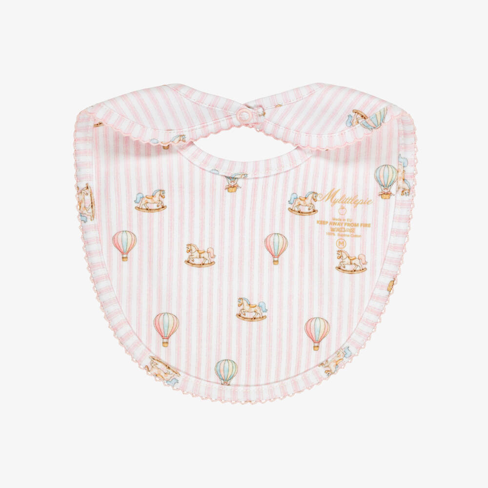 My Little Pie-Baby Girls Velvet Pink Striped Supima Cotton Bib | Childrensalon