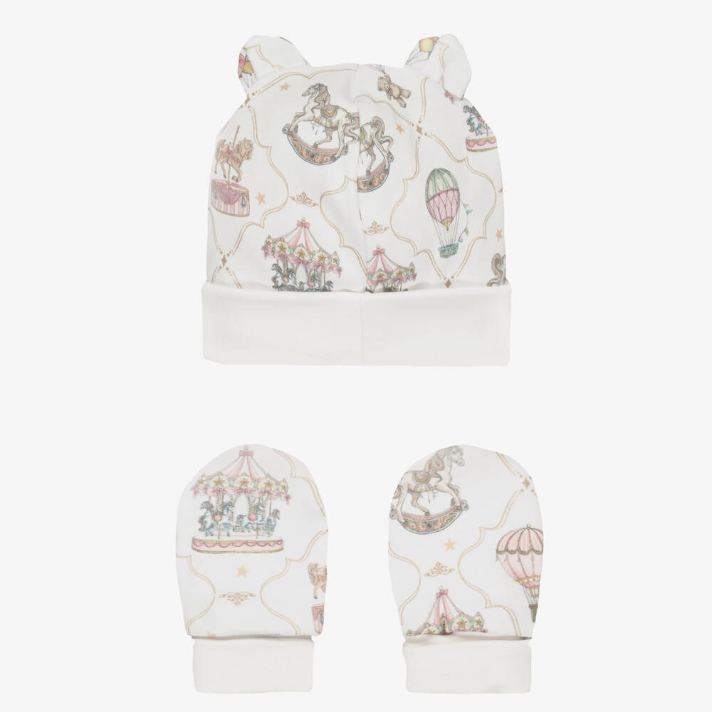 My Little Pie-Baby Girls White & Pink Supima Cotton Hat & Mittens Set | Childrensalon