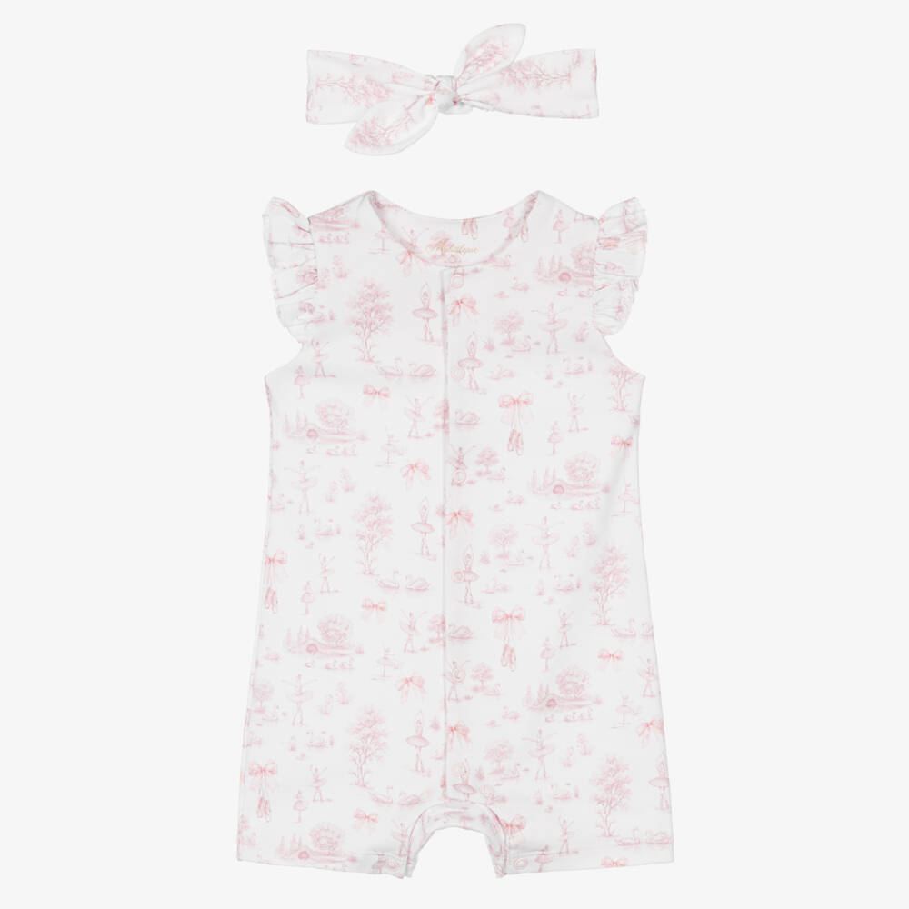 My Little Pie-Baby Girls White & Pink Supima Cotton Swan Lake Shortie Set | Childrensalon