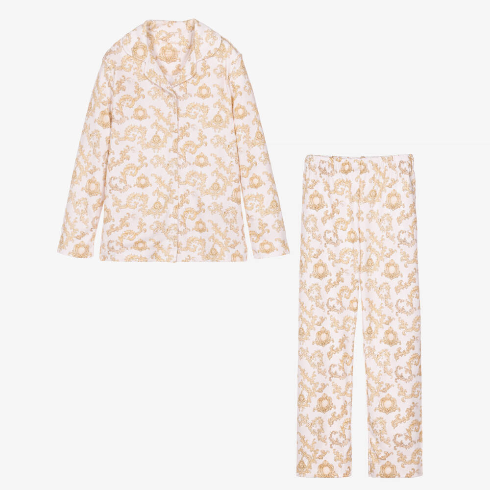 My Little Pie-Beige Baroque Print Supima Cotton Pyjamas | Childrensalon