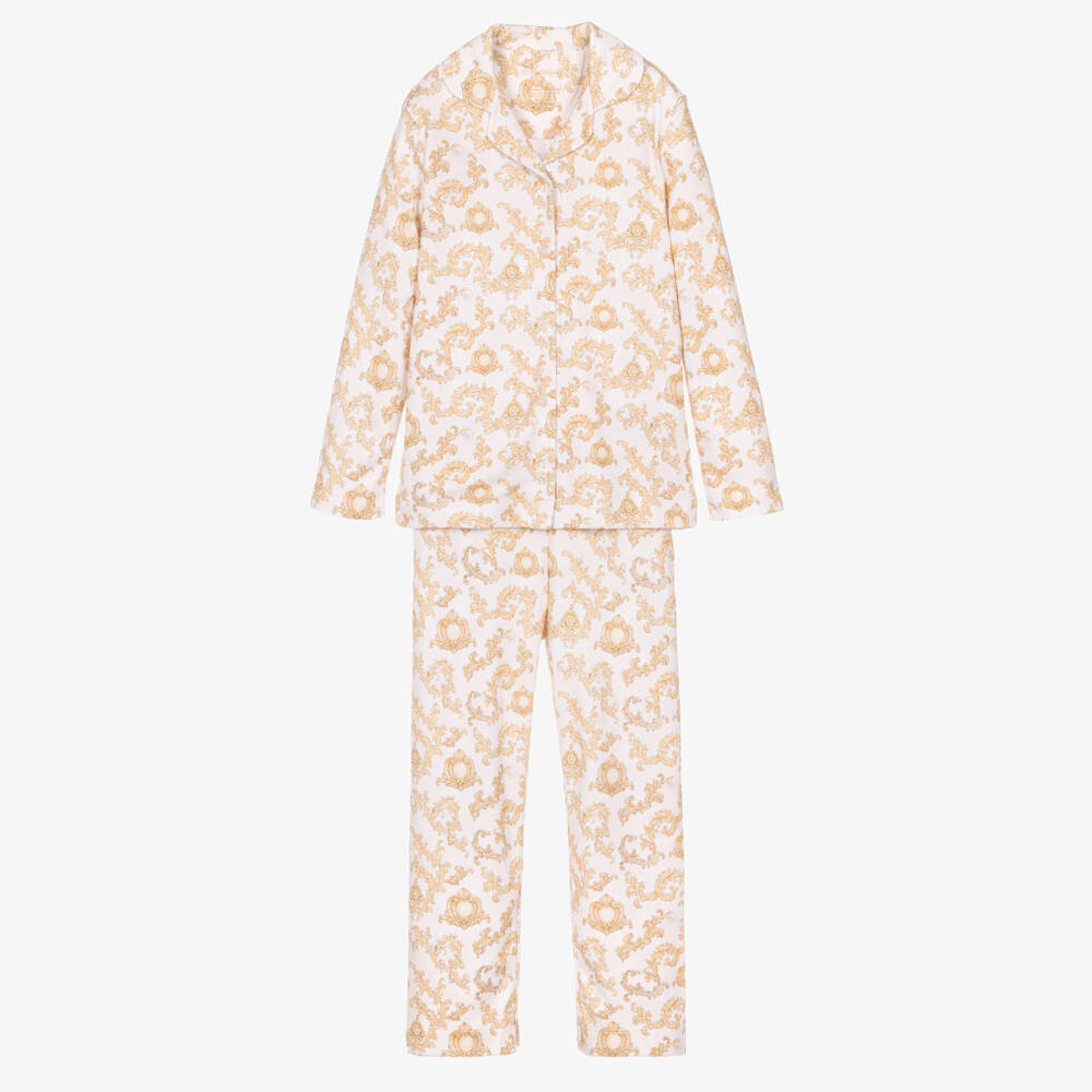 My Little Pie-Beige Baroque Print Supima Cotton Pyjamas | Childrensalon