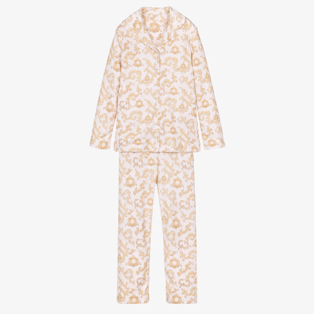 My Little Pie-Beige Baroque Print Supima Cotton Pyjamas | Childrensalon