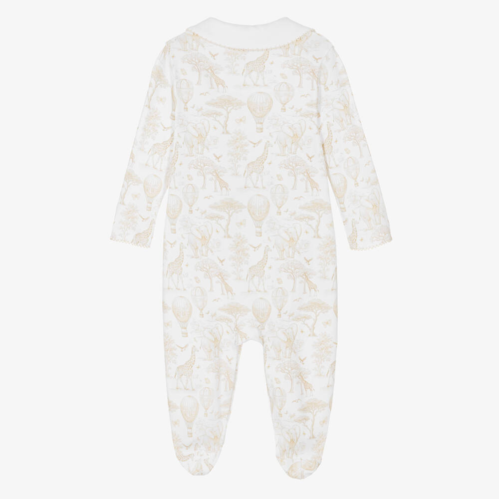My Little Pie-Beige Supima Cotton Toile de Jouy Africa Print Babygrow | Childrensalon