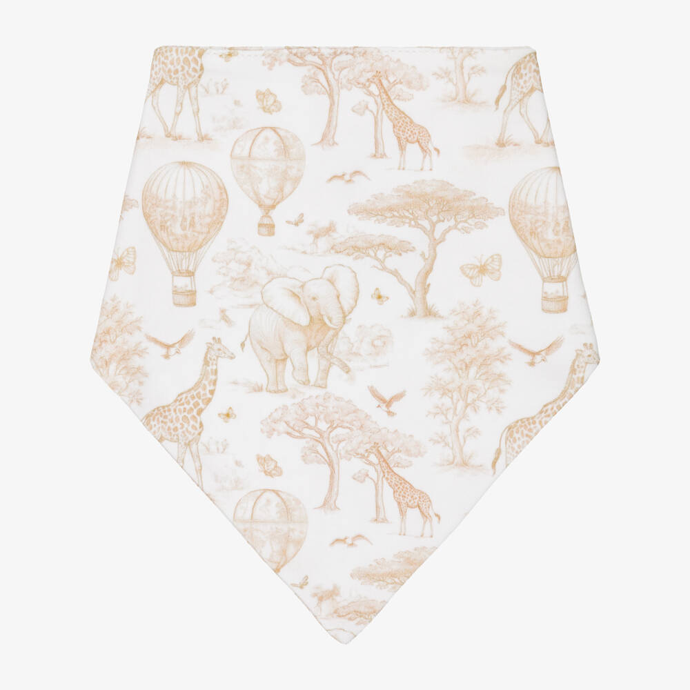 My Little Pie-Beige Toile Africa Supima Cotton Bandana Baby Bib | Childrensalon
