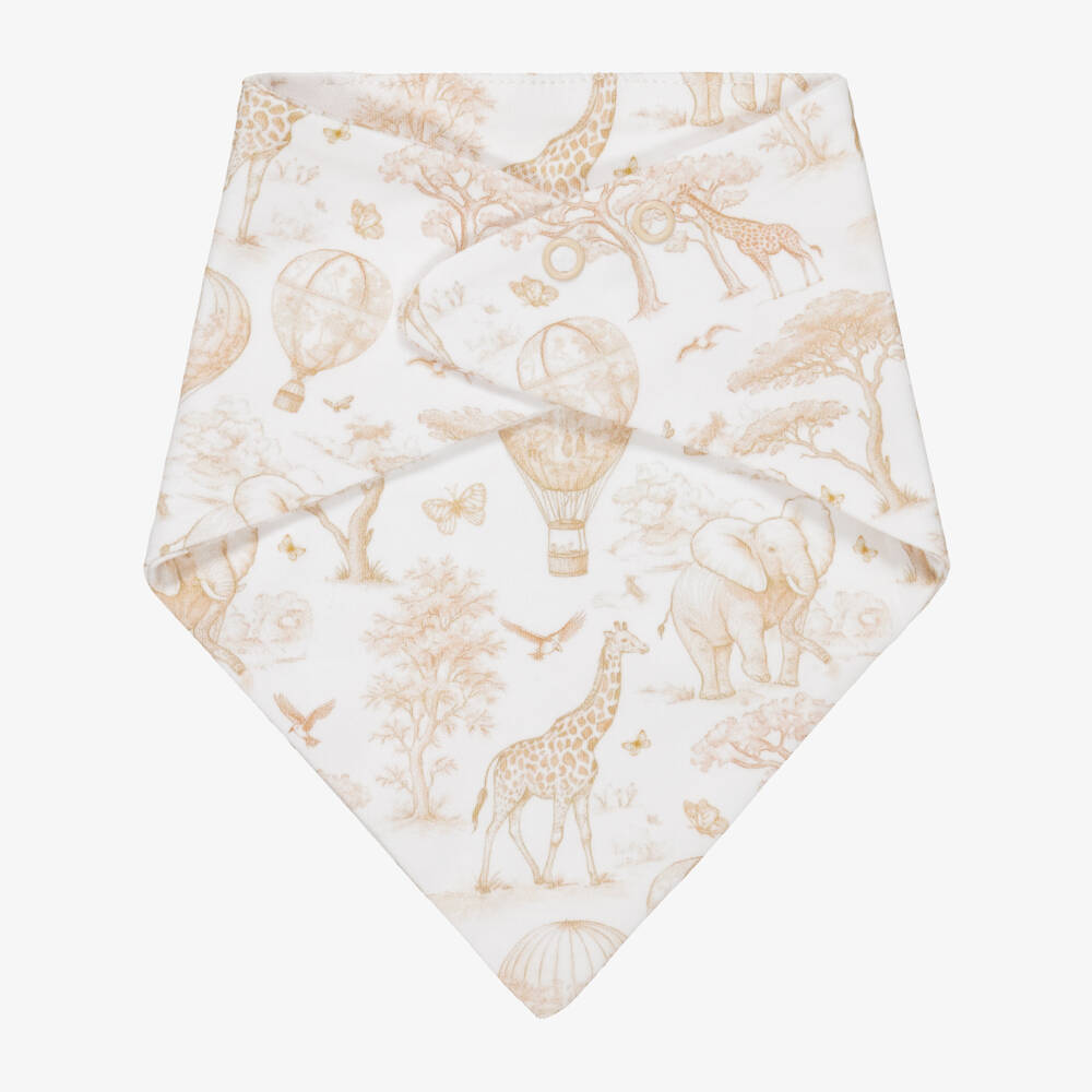 My Little Pie-Beige Toile Africa Supima Cotton Bandana Baby Bib | Childrensalon