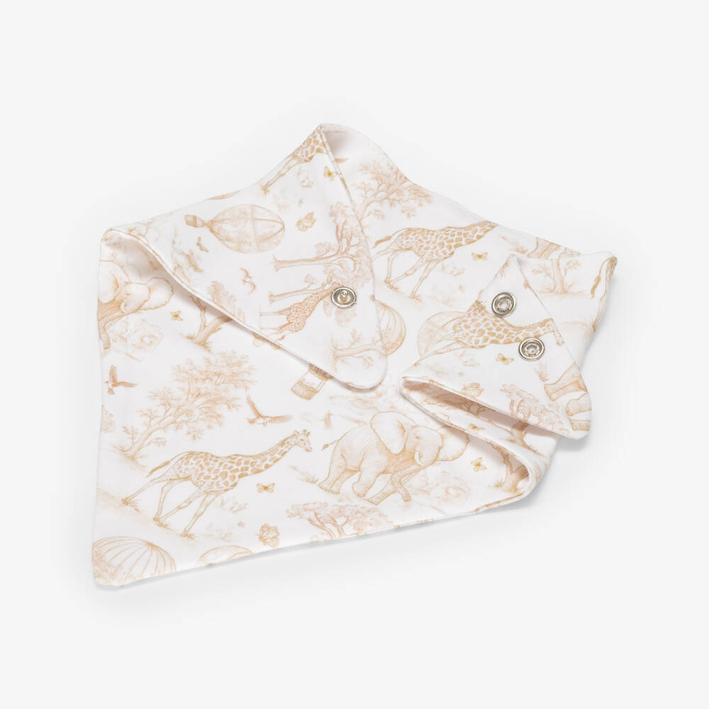 My Little Pie-Beige Toile Africa Supima Cotton Bandana Baby Bib | Childrensalon